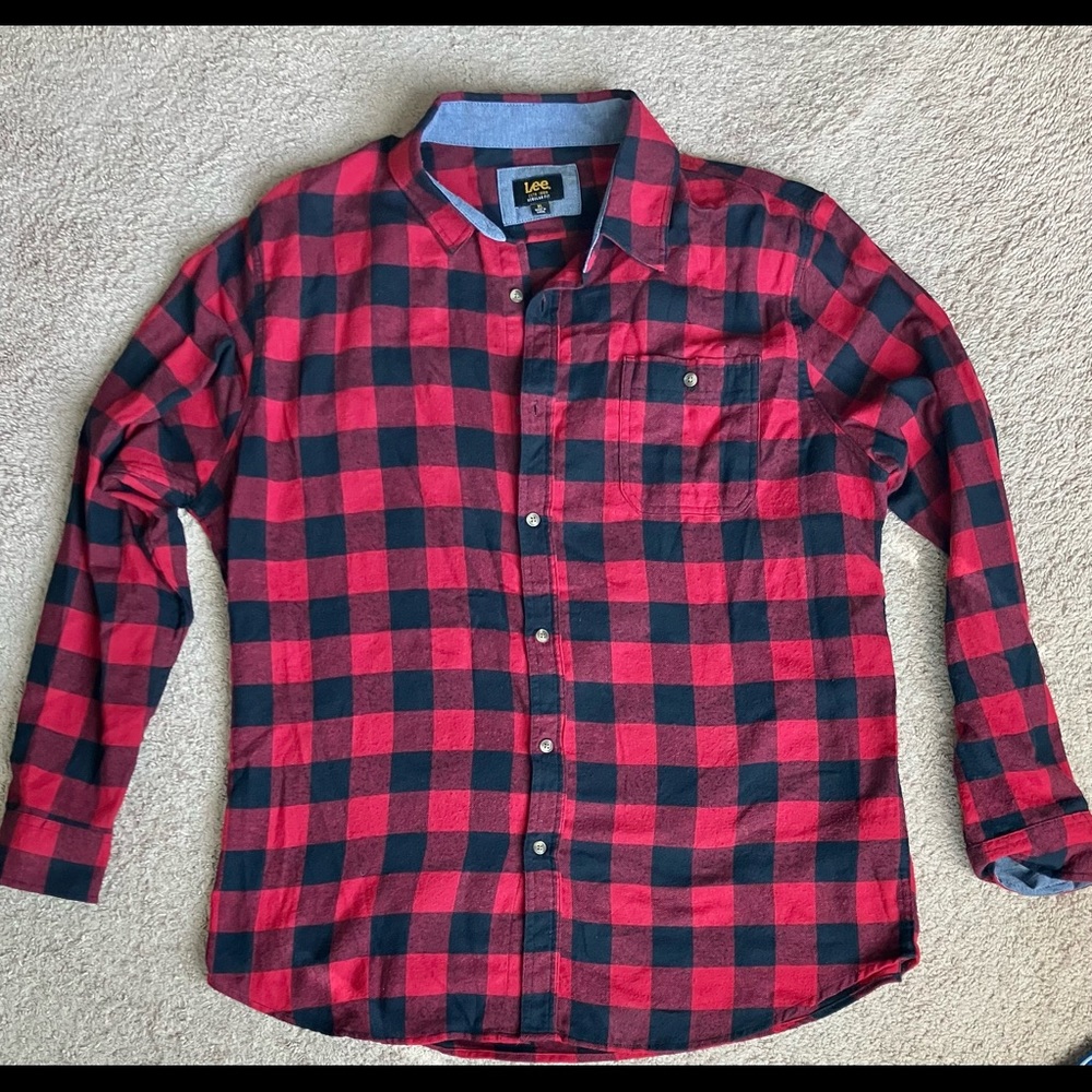 Red Plaid Flannel Shirt - XL